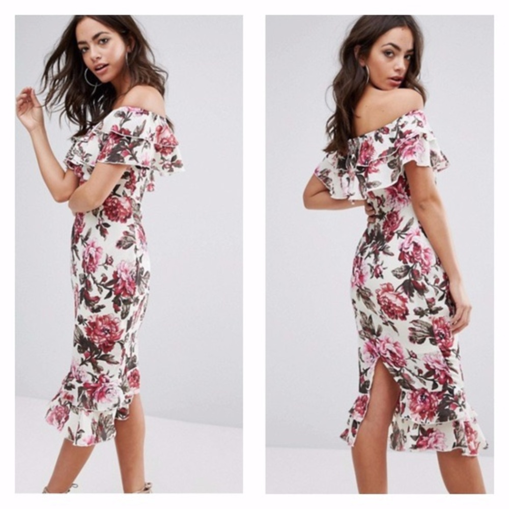 COPY - Floral Ruffle Off the Shoulder Midi Dress
